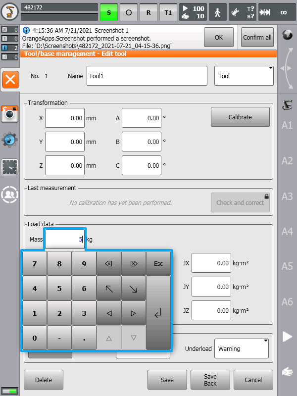 Kuka Tool Mass