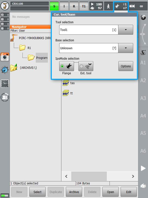 Kuka tool selected
