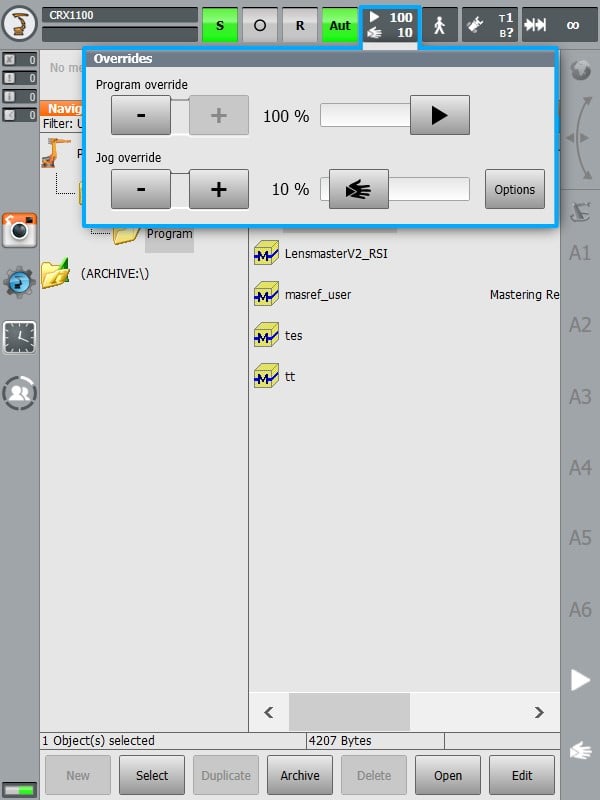 Program and jog override