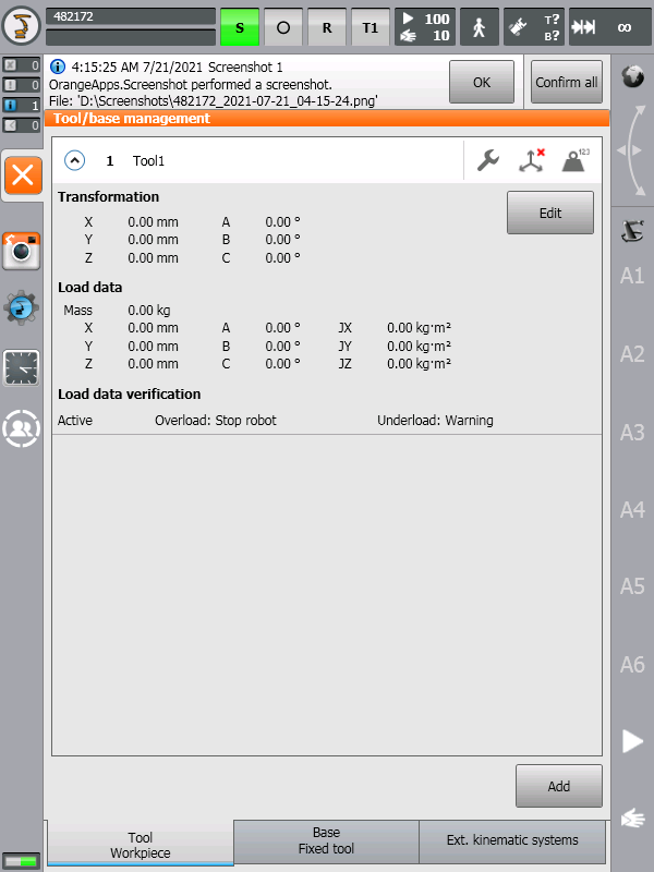 Kuka Tool Screen